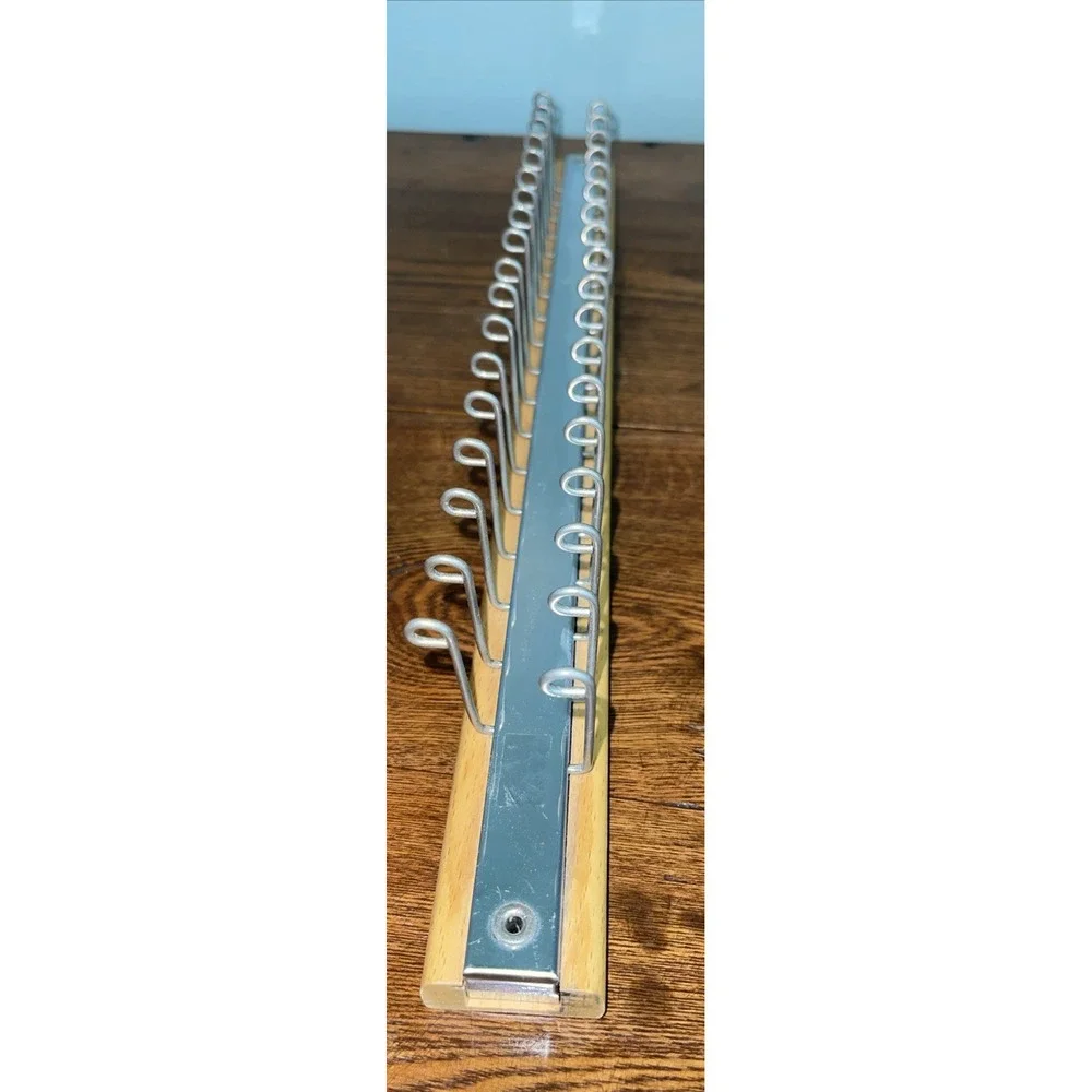 Vintage Wood & Brass Tie Scarf Belt‎ Holder Rack Organizer Made in USA 36 Hooks